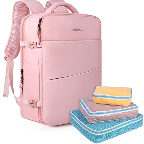 Lubardy Zaino Uomo 40L per PC Portatile 17,3 Pollici Impermeabile con organizer valigia 3 Pezzi Donna Grande Capacità per Lavoro, Scuola, Viaggio Rosa