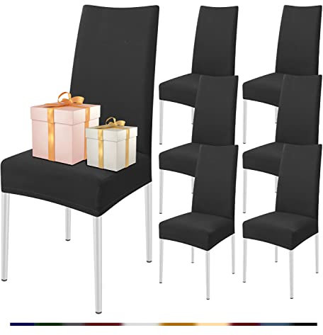 FIGOOO Stuhlhussen 6er Set Stretch Stuhlhussen für Esszimmerstühle Elastisch Moderne Universal Stuhlbezug für Restaurant Hotel Bankett Party Deko(Schwarz,6er Set)