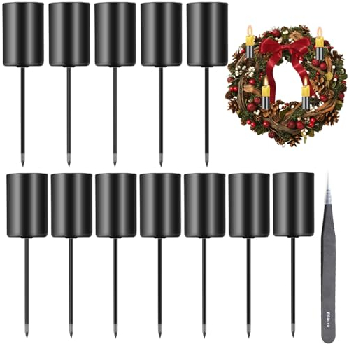 12 Stück Kerzenhalter Adventskranz: Retro Kegelkerzenständer Adventskranz mit Kurzem Dorn, Stabkerzenhalter, Kerzenstecker, Kerzenständer Stabkerzen Schwarz für Weihnachten und Zuhause