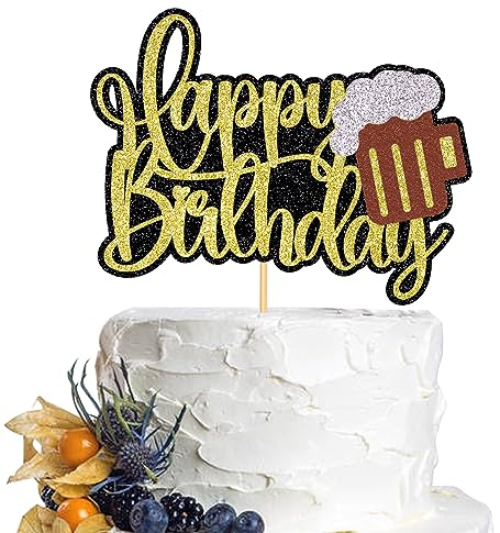 Dcokska Happy Birthday Beer Cake Topper-Cheers & Beers Theme Party Decoration Supplies-Beer Theme Birthday Theme Party Cake Decorations(Beer-2)