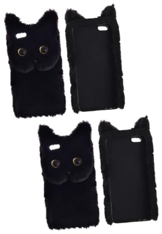 UKCOCO 2stücke Flauschige Katzen Handyhülle Für Stoßfest Kratzfest Warm Weich Schwarz Für Winter Schutz Für Ihr Smartphone