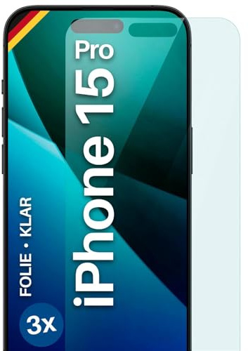 moex für iPhone 15 Pro Schutzfolie Displayschutz Folie Ultra-klar HD 0,2 mm kompatibel mit jeder Hülle, Anbringen ohne Blasen, Handyfolie Extra Kratzfest, FlexProtect 3 Stück