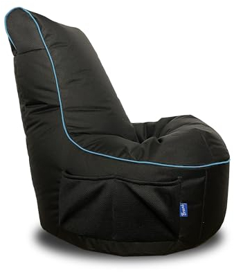 Bruni Cockpit - Puf de juego negro, con respaldo y compartimento, apto para interiores y exteriores, fabricado en Alemania, negro/azul