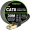 VOIETOLT Cable Ethernet Cat8, 40Gbps/2000Mhz Plano Trenza Cable de Red Internet STP RJ45 Gigabit LAN de Alta Velocidad (Trenza, 30Metro)
