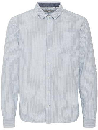 Blend BHShirt Herren Hemd aus Leinenmix Langarmhemd mit Hemdkragen Knöpfen Brusttasche Regular fit, Größe:XL, Farbe:Cashmere Blue (144115)
