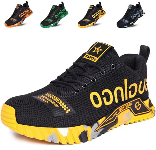artSew Zapatos de Seguridad para Hombre Ligero Zapatillas Trabajo Mujer Comodo Transpirables Calzado de Seguridad con Puntera de Acero para Construcción y Fábricas (Amarillo, 40EU)