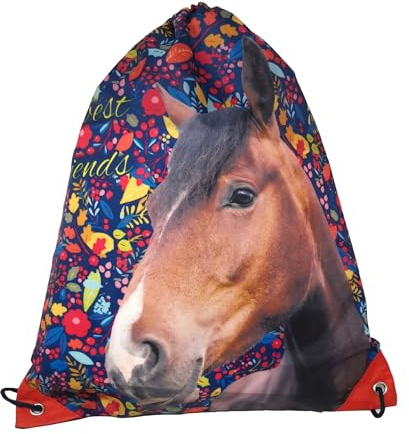 Theonoi Kinder Turnbeutel Schuhbeutel Schwimmbeutel Beutel Sportbeutel Sportrucksack Sporttasche Gymsack Schule und Kindergarten (Pferd braun)