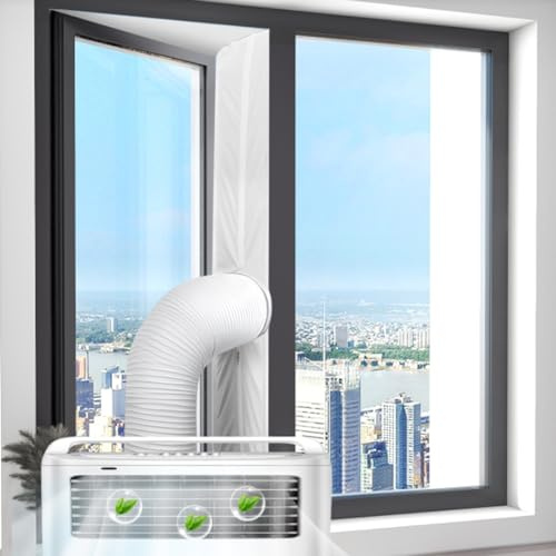 Sellador de ventanas para aparatos de aire acondicionado móviles, 400 cm, para aire acondicionado, sin agujeros, con 4 cremalleras, parada de aire caliente, para colocar en ventanas, ventanas de