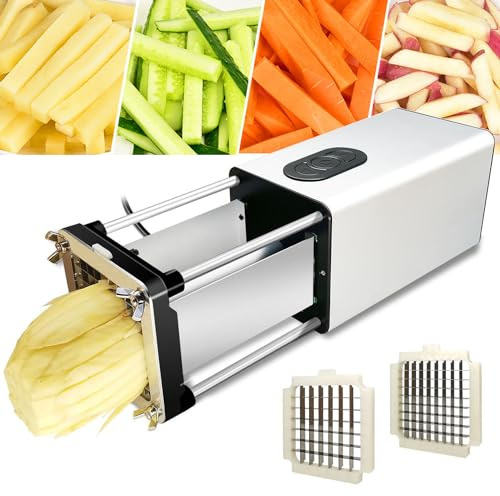 AUTUMFLATGAO Electric French Fry Cutter, French Fries Cutter with 1/2 3/8 Blade, Electric Potato Cutter for Restaurants Home, Automatic Slicer Use for Potato Carrot Cucumber