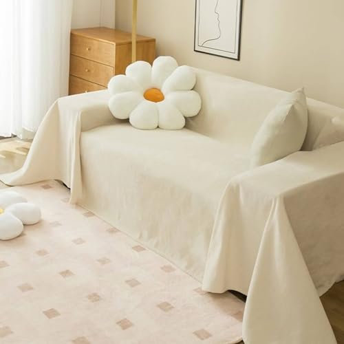 Epinki Sofa Überwurfdecke, 180x350CM Ecksofa Bezug Hussen Einfarbig Muster, Kratzfester Sesselbezug Hund aus Chenille für Wohnzimmer Protector, Beige