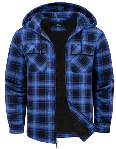 zitysport Hemdjacke Herren Hemd Sherpa Fleece Kariert Gefüttert Kapuzenpullover Fleecefutter Mantel Winter Jacke mit Taschen Flanellhemd Kariertes Männer Sweatjacke mit Kapuze