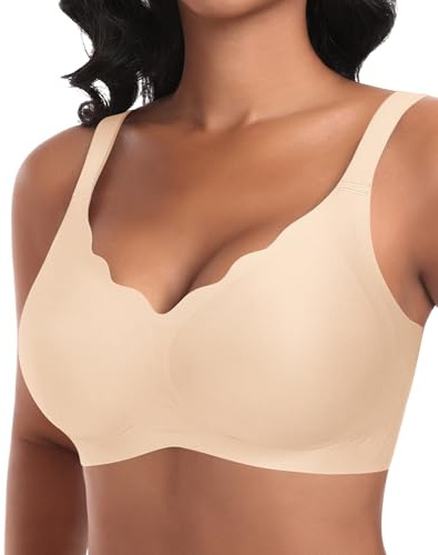 Ganado Damen Nahtloser BH Ohne Bügel Tiefem V-Ausschnitt gewellte Ränder Bequemer BH Bralette Soft BHS Bügellos Bustier Bra