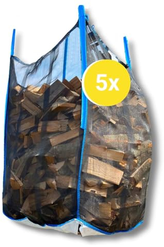 dm-Folien Holz Big Bag 100x100x160cm I 10 Stück I SWL 1.000 kg I Robuster Big Bag Holz mit Netzgewebe & Sternenboden I Big Packs für Brennholz I stabil & wiederverwendbar