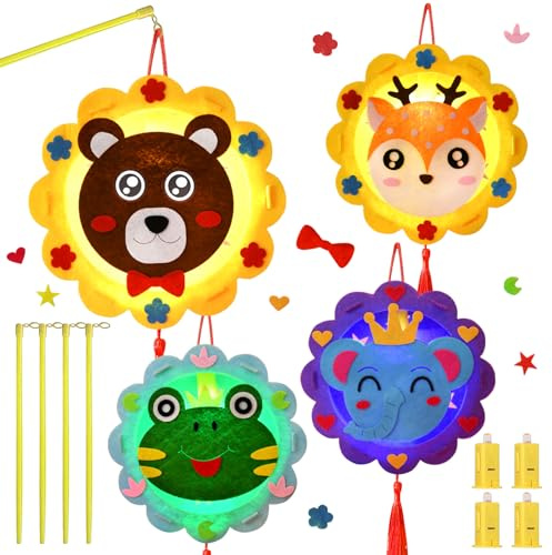 Qunkun DIY Laternen Bastelset für Kinder, 4 Stück Mit Laternenstab, Kreativset für St. Martin, Halloween, Weihnachten