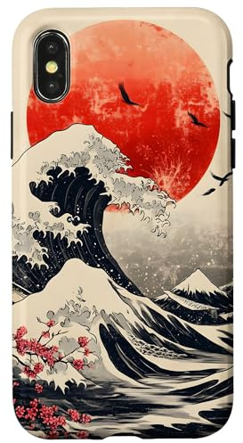 Japanese Wave Red Sun Landscape Case for iPhone X/XS