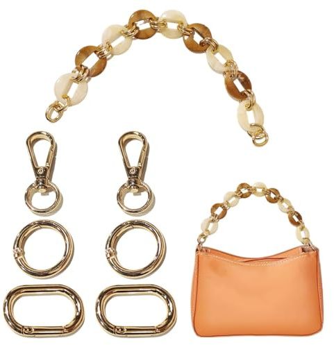 KSJEHW 7 Stück Tasche Kette, Metall Kette Trageriemen Gold Kette für Tasche, Flacher Kettenriemen, Handtaschenkettenriemen, für Handtasche Geldbörse Clutch Abendtasche
