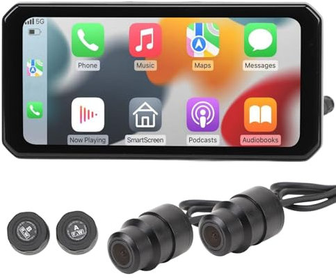 Dash Cam per Moto con Doppia Fotocamera 1440P, DVR per Moto Anteriore e Posteriore con Schermo 6,25 Pollici, Resistente All'acqua IP67, CarPlay e Auto, GPS,