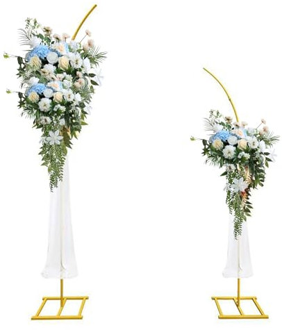 Metal Wedding Arch Set of 2, Gold Curved Top Moon Shape Garden Arch Backdrop Stand for Ceremonies and Party Decoration, Balloon Arched Backdrop