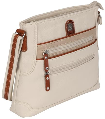 EAAKIE Damen Tasche, Schultertasche, Handtasche, Umhängetasche mit Leder Optik und vielen Fächern (BEIGE-TAN)