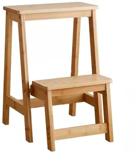 Verdickter Trittstuhl Aus Bambus, Mehrzweck-Abstell-/Schuhbank, 2-lagiges Blumenregal Für Das Wohnzimmer, Klappbare Trittleitern Für Zuhause, Einfache Installation(Wood Color)