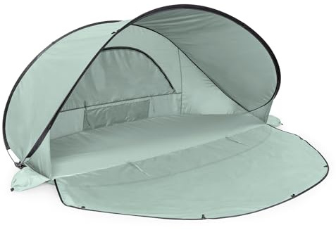 Picnic TIME Manta Portable Beach Tent, Fully-Assembled Pop Up Tent, Beach Shade and Sun Shelter, Instant Outdoor Shade with Carrying Bag for Outdoors and UPF50+ UV Protection, (Light Green)