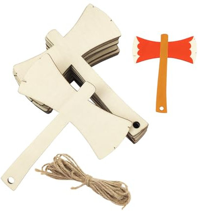 30 Pack 4 Inch Wood Hatchet Axe Cutouts Unfinished Wood Hatchet Axe Crafts Wooden Hatchet Axe Hanging Ornaments DIY Hatchet Axe Craft Gift Tags for Home Party Decoration