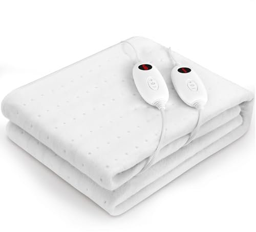 Clevich 190 x 140 cm Wärmeunterbett Doppelte 2x100W Wärmebettunterlage Maschinenwaschbar Matratzenheizung mit 8 Hour Abschaltautomatik 6 Temperatursstufen Abnehmbarem Dual-Controller
