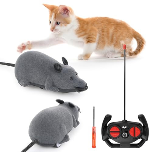 SUPRROW Remote Control Mouse Remote Control Cat Toy, Cat Mouse Toy, Remote Control Mouse for Cats, Rc Interative Moving Cat Toys, Chasing Prank Joke Scary Trick Rats for Cat Funny Toy