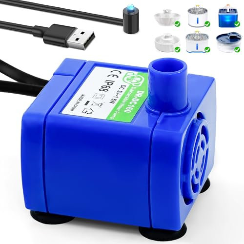 Submersible Water Pump with LED for Pet Drinking Fountain - Replacement Pump for Automatic Cat Water Dispenser, Compatible with Ceramic or Stainless Steel Fountains - IP68 Rated.