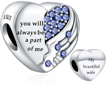 Amieween Argento Sterling 925 Charm per donne bracciali collana amore mia moglie cuore angelo ali ciondolo 5A zircone cubico regalo di San Valentino ciondoli per donne