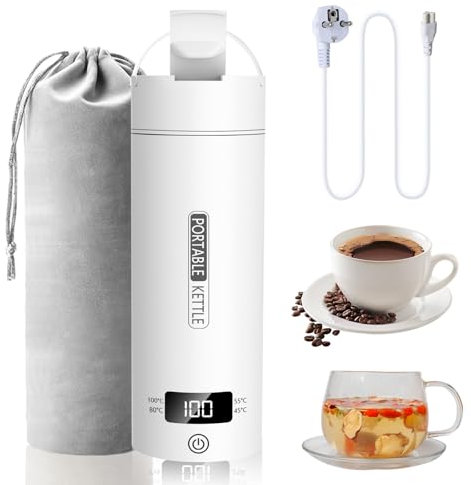 Elektrischer Reisewasserkocher Klein 500ML, Kleiner Wasserkocher Reise Schnelles Kochwasser Mini -Wasserkocher tragbar 316 Edelstahl, automatisches Schließen, For Tee, Kaffee, Babymilch (Weiß)