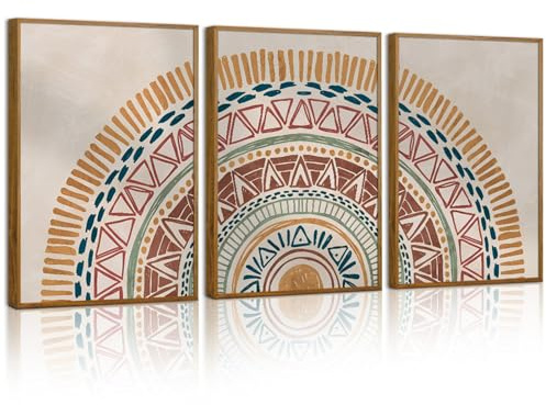 champracer Bilder Wohnzimmer 3er Set, Boho Mandala Poster Schlafzimmer Wandbilder, Stilvolle Aesthetic Deko Leinwand Bilder, Ohne Rahmen Wanddeko Poster für Wohnzimmer und Schlafzimmer (50x70 cm)