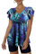 ECUPPER Womens Tankini Swim Dress with Sleeves Modest Two Piece Swimsuits Tummy Control Bathing Suit Floral Printed Swim Tops and Shorts Green Leaf 3XL