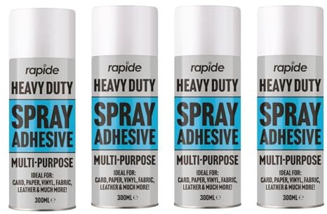 MIXEL Heavy Duty Glue Spray Adhesive, Non Cracking, Quick Drying, Easy To Use, Long-Lasting Bond, Ideal Use To Stick Card, Paper, Vinyl, Fabric, Leather, 300ml (4Pcs)