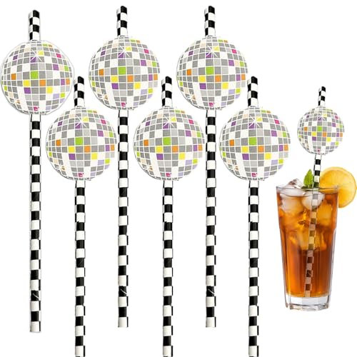 YOUYIKE Disco Ball Straws, Pack of 50 Disco Ball Children's Straws, Biodegradable, Summer Party Drink Decoration for Cold Drinks, Smoothies, for Children's Birthday Party