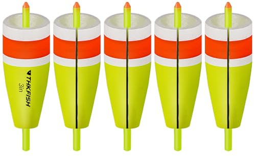 THKFISH Posen Angeln,Angel-Bobbers mit Schlitzen,Gewichtete Angelposen,Bobber zum Angeln mit Knicklichtern für Bluegill,Panfish,Forelle,Wels,5 Stück, 7,6 cm, 10,2 cm, 12,7 cm(Gelb, 3IN)