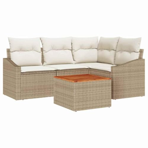 vidaXL Garten-Sofa-Set 5 pcs Beige und Weiß, Garten-Sofa-Set, modulare Möbel, verstellbare Füße, UV-beständige Materialien, Lounge für Balkon