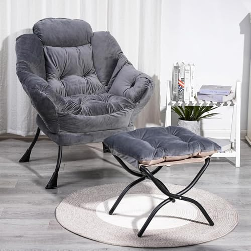 AeasyG Sessel mit Hocker, Faulsessel mit Hocker, Seitentasche & Fußstütze, Loungesessel, Faulenzerstuhl mit Armlehnen und einseitiger Tasche, Entspannungsliegstuhl für Wohnzimmer, Schlafzimmer, Büro