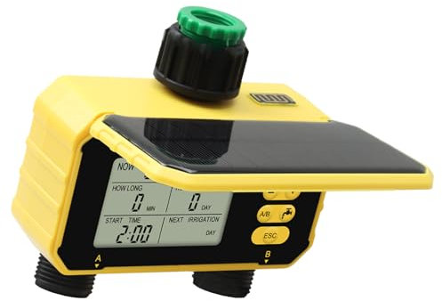 Práctico temporizador automático de agua con válvulas dobles, temporizador digital de agua para riego por goteo y riego por goteo