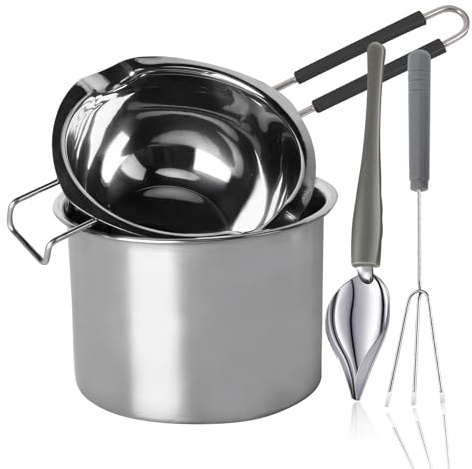 Stainless Steel Double Boiler Melting Pot with Heat Resistant Handle, Large Capacity Chocolate Melting Pot for Butter Candy Butter Cheese, Candle Making (1200/2200ML)