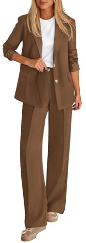KIRUNDO Womens Suits 2 Piece Set Business Casual Outfits(Brown, L)