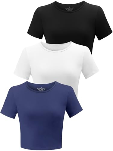 BryticFlow 3 Pack Workout Crop Tops for Women Basic Cotton T-Shirts Yoga | Short Sleeve, Cropped Fitted, Basic Cute Tees, Casual Crew Neck, Summer Yoga Gym Clothes