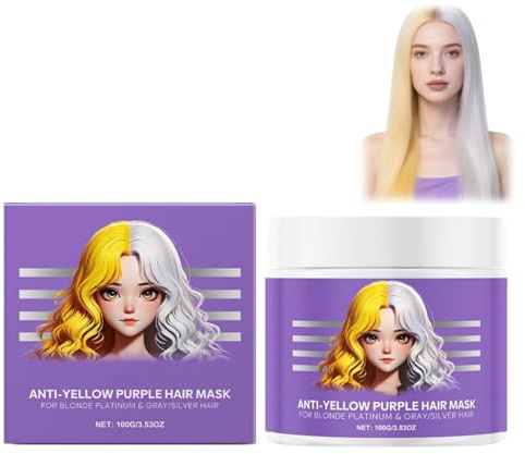 Purple Hair Mask,Anti-Yellowing Hair Mask,Purple Toner For Bleached H-air,P-urple Moisturizing Conditioner,Remove Yellow Tones & Condition Dry,Deep Nourish Brighten,For Blonde Platinum & Gray/Silver