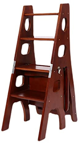 DRFGNF Folding 4 Step Ladder Chair,Wooden Ladder Stool Safety Non-Slip Stepladder Shoe Bench/Flower Rack Foldable Library Step Ladder Chair for Kitchen Office