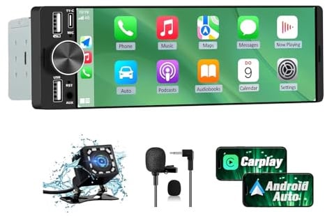 AWESAFE Radio de Coche 1 DIN Universal con Carplay y Android Auto Inalámbrico, Autoradio 1 DIN con Pantalla Táctil de 6.36 Pulgadas y Cámara Trasera, Soporta Bluetooth/Mandos Volante/FM/Double USB