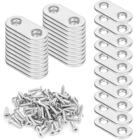 Yooyan 30 Pezzi Piastra di Giunzione Piatta, Ferro Piatto Forato 16x76 mm, Piastra Forata in Metallo Argento, Piastra di Collegamento Forata con Viti, Connettori in Metallo per Legno, Mobili, Tavoli