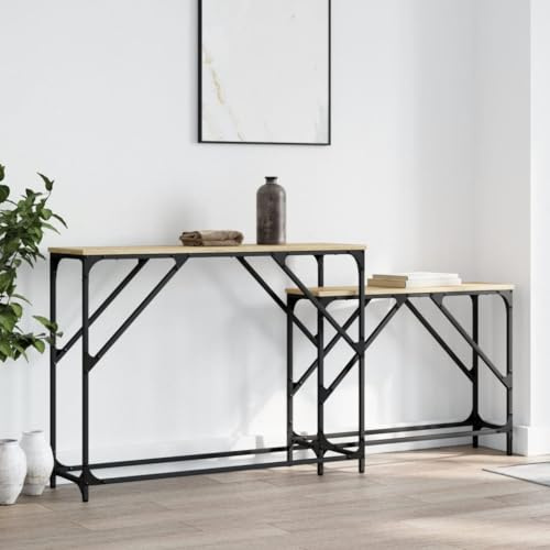 HFXHIJXQ Lot de 2 tables consoles en chêne Sonoma 100 x 28 x 75 cm et 80 x 22 x 60 cm Table basse moderne design industriel pour salon, couloir, chambre à coucher