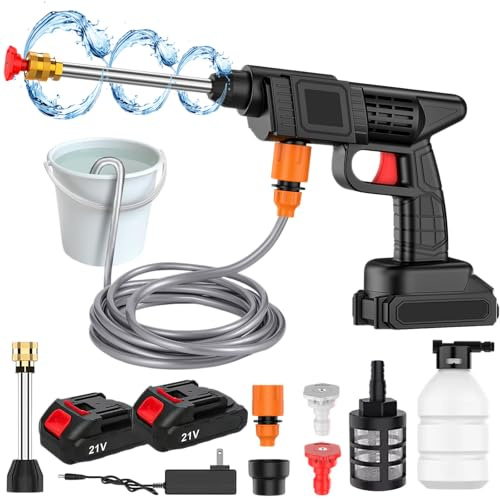 Nettoyeur Haute Pression, buse Multifonction 6 en 1, Nettoyeur Haute Pression sans Fil et pulvérisateur à Mousse pour Voiture, Patio, fenêtres, pelouse, Piscine.