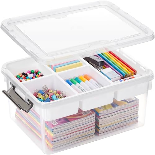 16L Aufbewahrungsboxen für Klemmbausteinen mit Deckel, Multifunktionale Kisten mit Abnehmbarem Tablett, Stabile Plastikbox, Bastelaufbewahrungs box für Organisation von Werkzeug, Handwerk, Wollgarn