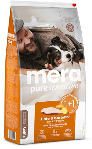 MERA Pure Sensitive Puppy Ente & Kartoffel 12,5kg Welpenfutter getreidefrei | Hochwertige Rezeptur mit Colostrum – hohe Verträglichkeit, magenschonend, für alle Rassen & sensible Hunde geeignet